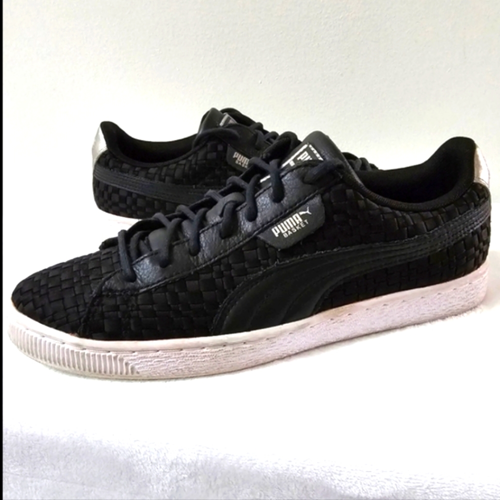 PUMA Black Sleek Satin Basket Woven EP  Lace Up Womens Sneakers Size 10